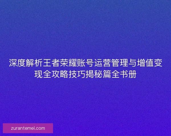 深度解析王者荣耀账号运营管理与增值变现全攻略技巧揭秘篇全书册